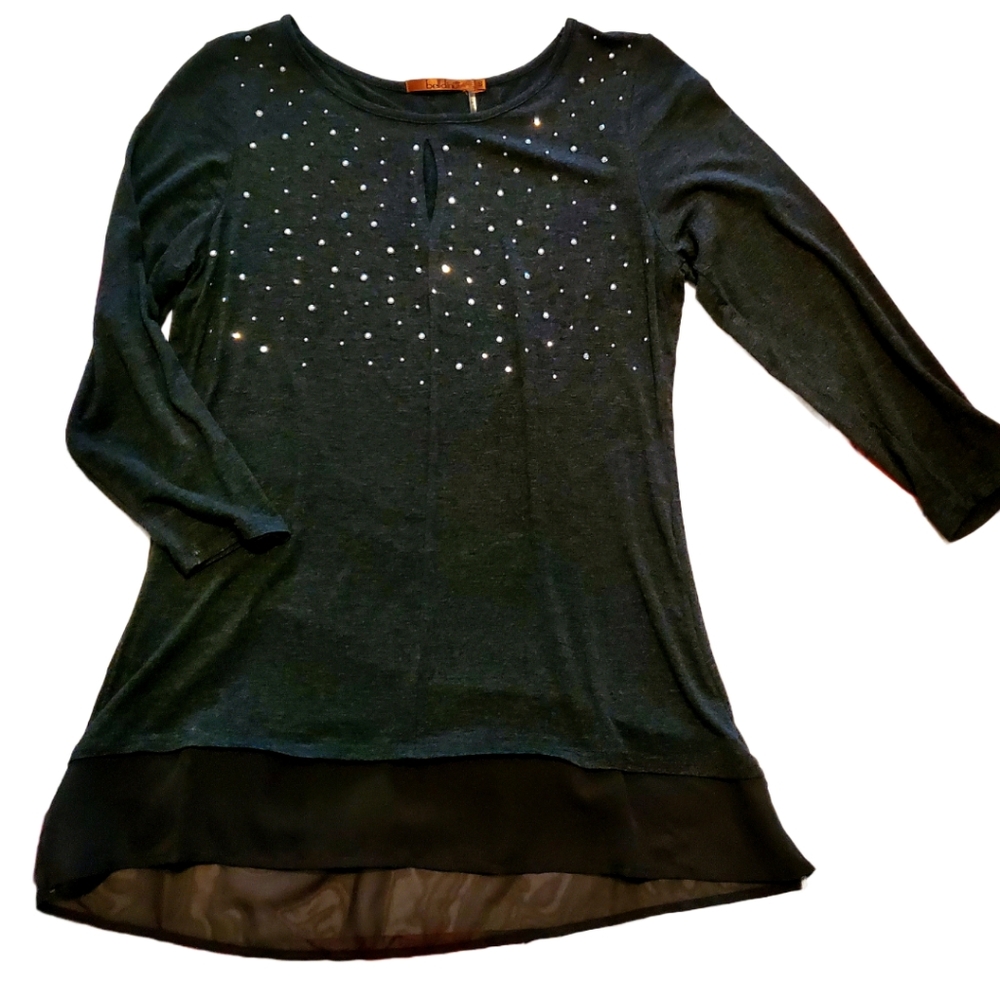 Belldini sequined blouse with sheer trim details size small